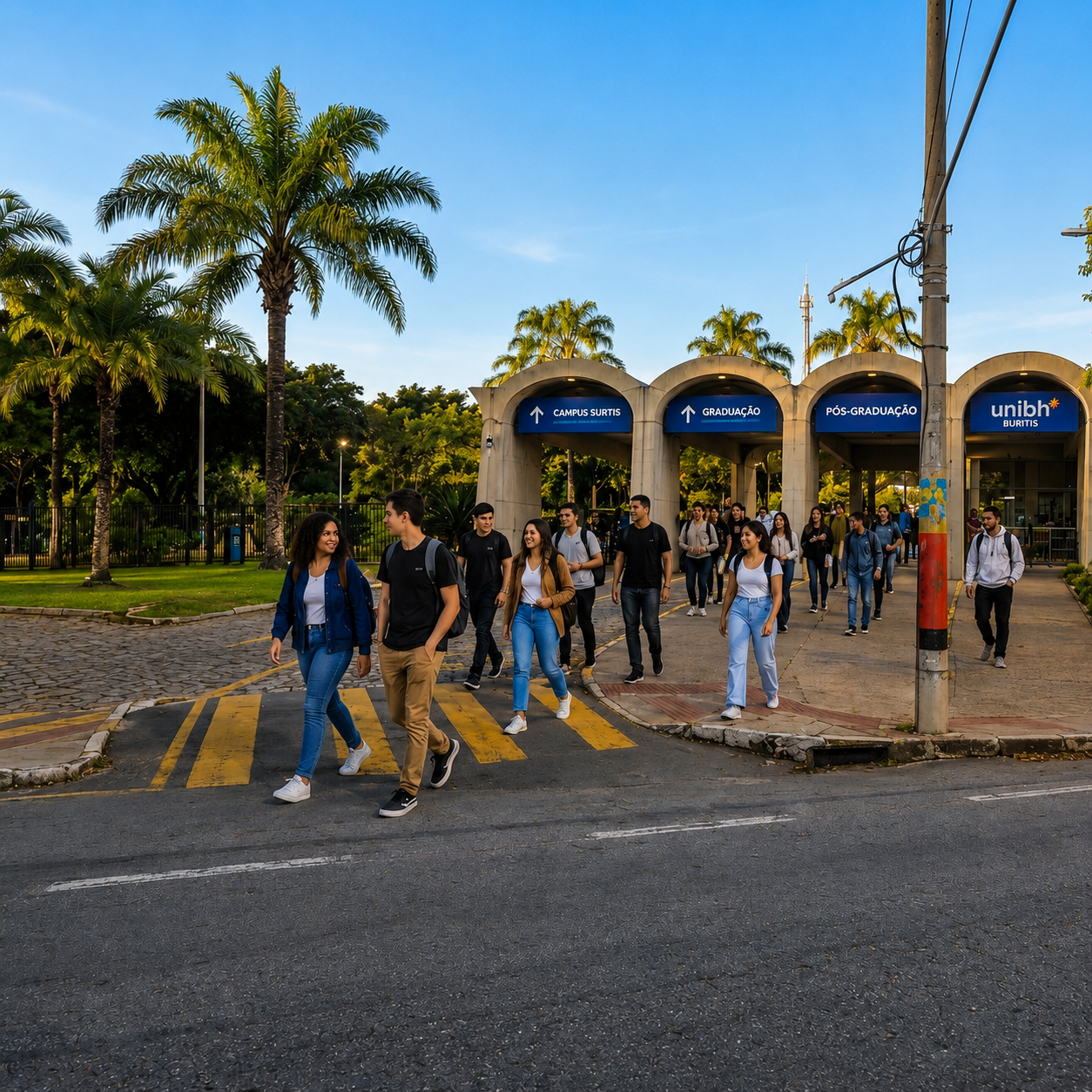 Alunos saindo da UniBH Buritis durante o dia